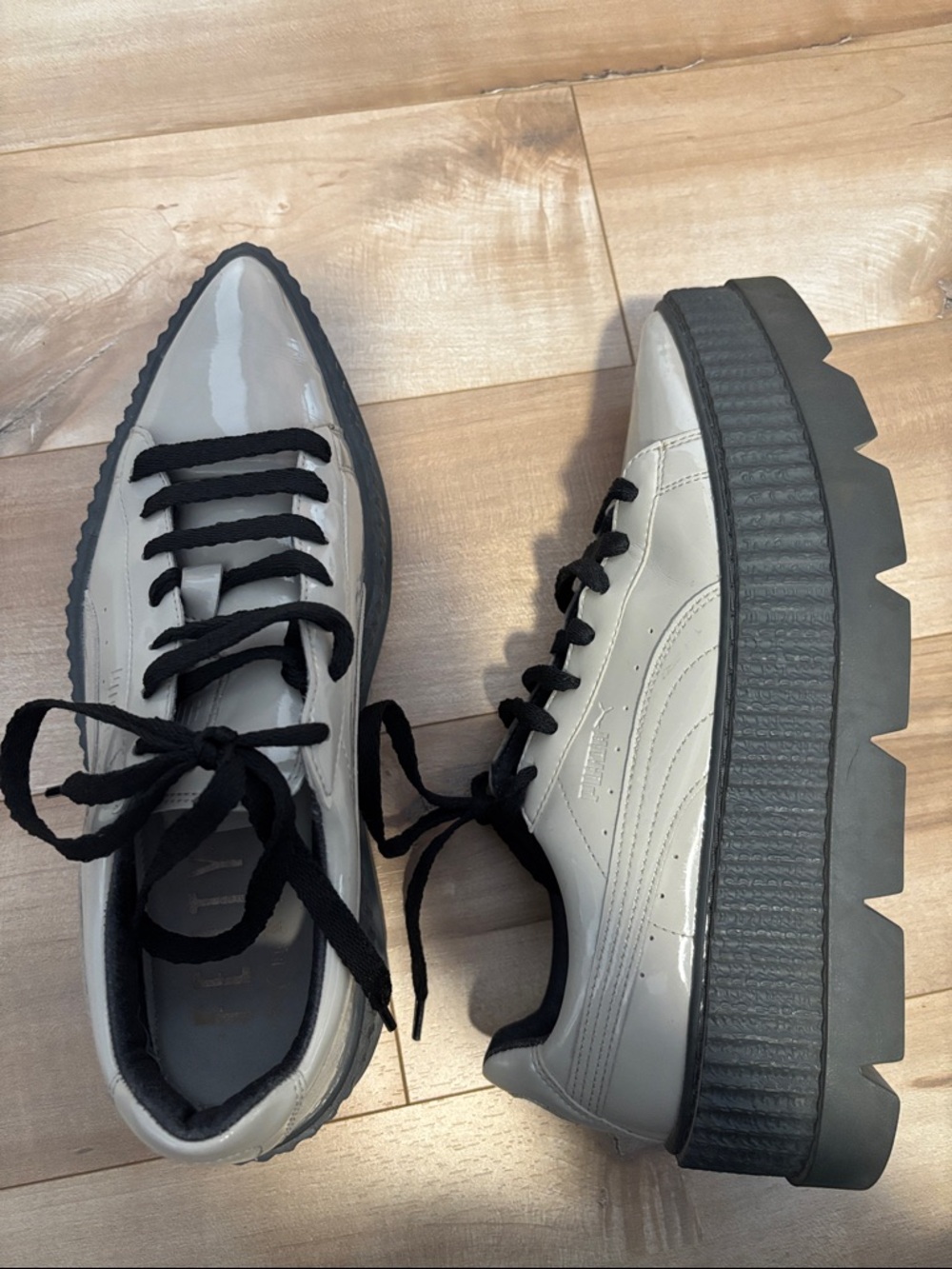Women’s Platform Lace-Up Sneakers in Light Gray with Black Soles
